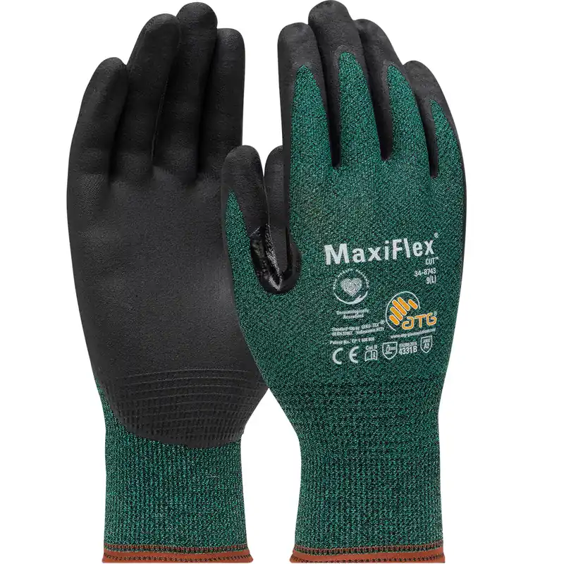 ATG 34-8743/XXXL MaxiFlex Cut Grn Eng Yrn Blk 3/4 MicroFoam Nitrile Coating EN3