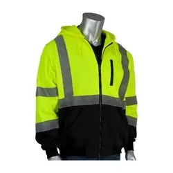 Protective Industrial Products 323-1370B-LY/3X Class 3 Zip Front Hoodie, Black Bottom, Water Repellent, Yellow, 3XL