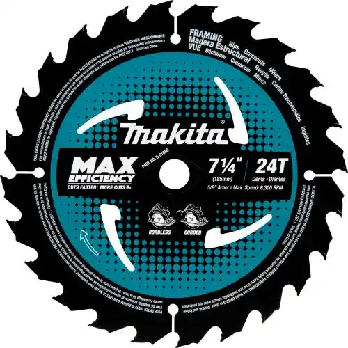 Makita B6165610 Carbide-Tipped Max Efficiency Circular Saw Blade, 7-1/4 in, 24T, 10/Pk