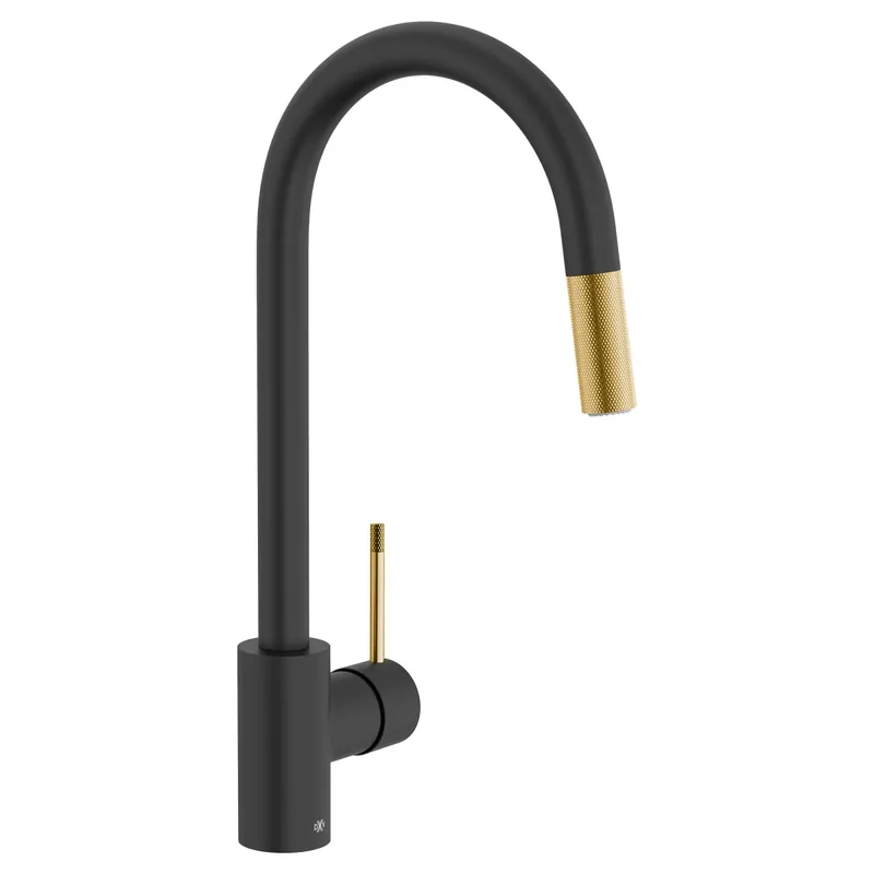 DXV D35404300.249 Etre Single Handle Pull-Down Kitchen Faucet with Lever Handle in Matte Black/Satin Brass