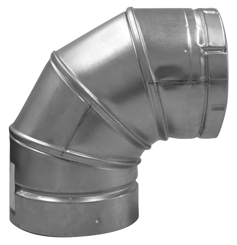 ECCO 200414 Double Wall Elbow, 90 Deg, Galvanized, Aluminum, 26, 27 Ga