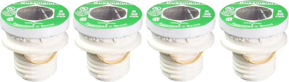 Bussmann S-30 30 Amp Type S Time-Delay Dual-Element Plug Fuse Rejection Base 125V UL Listed, 4 Pack