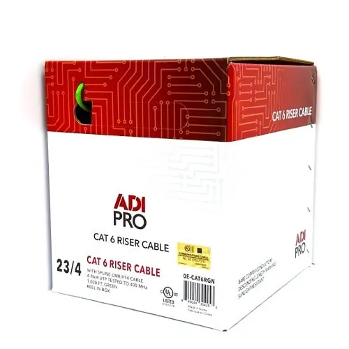 ADI PRO 0E-CAT6RGN CAT6 Riser Cable, 23/4 Solid BC, Unshielded, UTP, CMR/FT4, 1000' (304.8m) Reel in Box