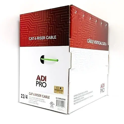 ADI PRO 0E-CMR6GNR Cat6 23/4 Solid BC Cable, Riser CMR, 1000' (304.8m) Express Box