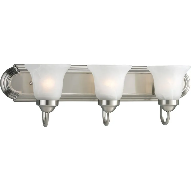 Progress P3053-09 Three-Light Brushed Nickel Alabaster Glass Traditional Bath Vanity Light