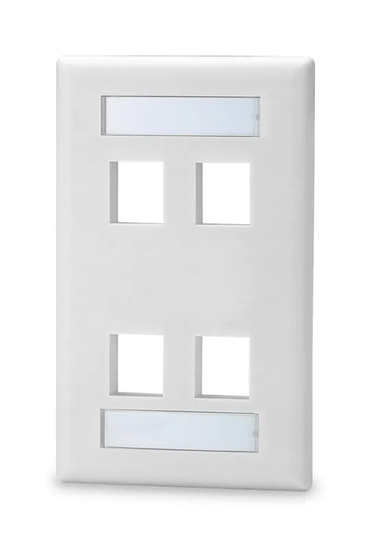 Signamax SKFL-4-GY 4-Port Single Gang Keystone Faceplate w/ Labeling Gray