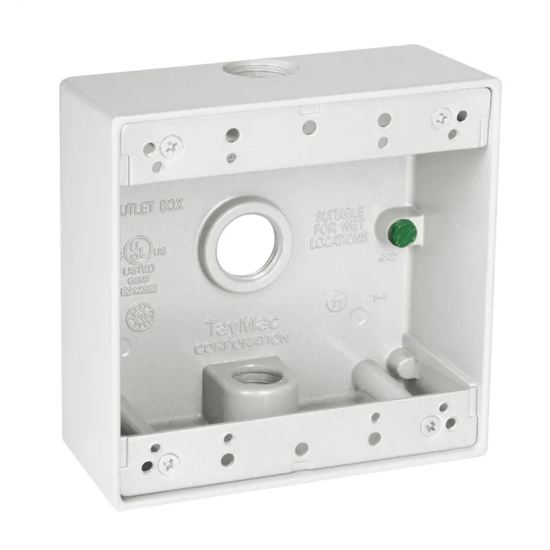 Taymac DB350WH 2-Gang Three 1/2 in. Hole Weatherproof Box - White