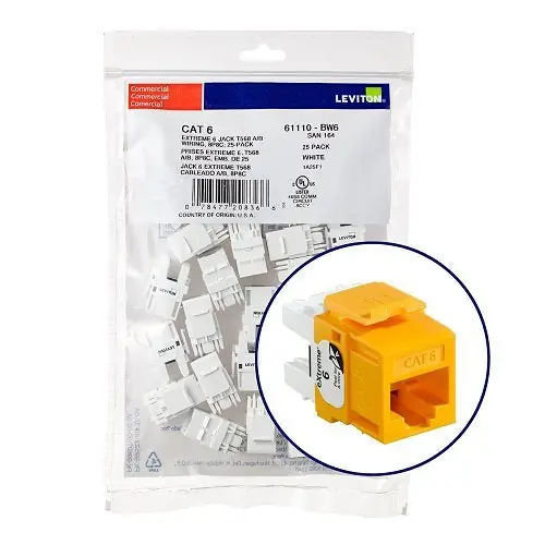 Leviton 61110-BY6 eXtreme CAT6 QuickPort Jack QuickPack 25-Pack Yellow