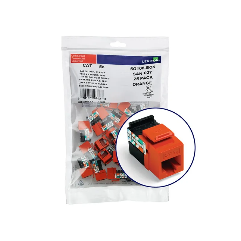 Leviton 5G108-BO5 GigaMax Cat5e QuickPort Jack QuickPack, 25-Pack, Orange
