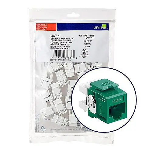 Leviton 61110-BV6 eXtreme CAT6 QuickPort Jack QuickPack 25-Pack Green REPLACEMENT MPN
