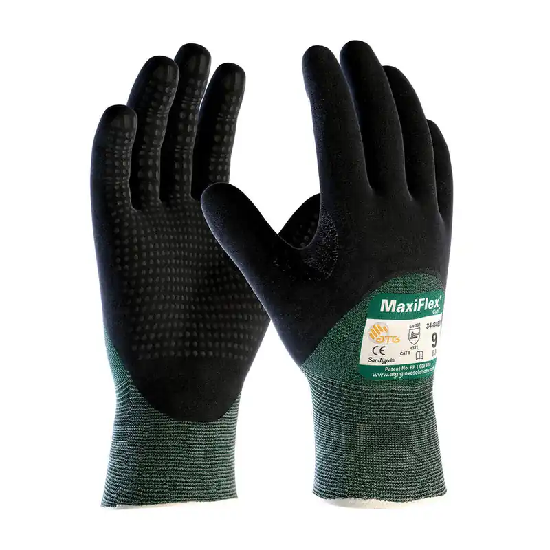 ATG 348453XL XL Black/Green ATG Maxiflex Nitrile Dotted Cut Resistant Foam Nitrile Coated Palm Fingers and Knuckles Gloves PIP