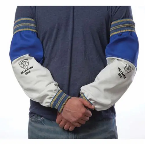 Tillman JOHNT-9215 Welding Sleeve, Blue, Cotton/Goatskin, Elastic Closure