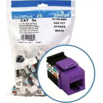 Leviton 5G108-BP5 GigaMax CAT5e QuickPort Jack QuickPack 25-Pack Purple